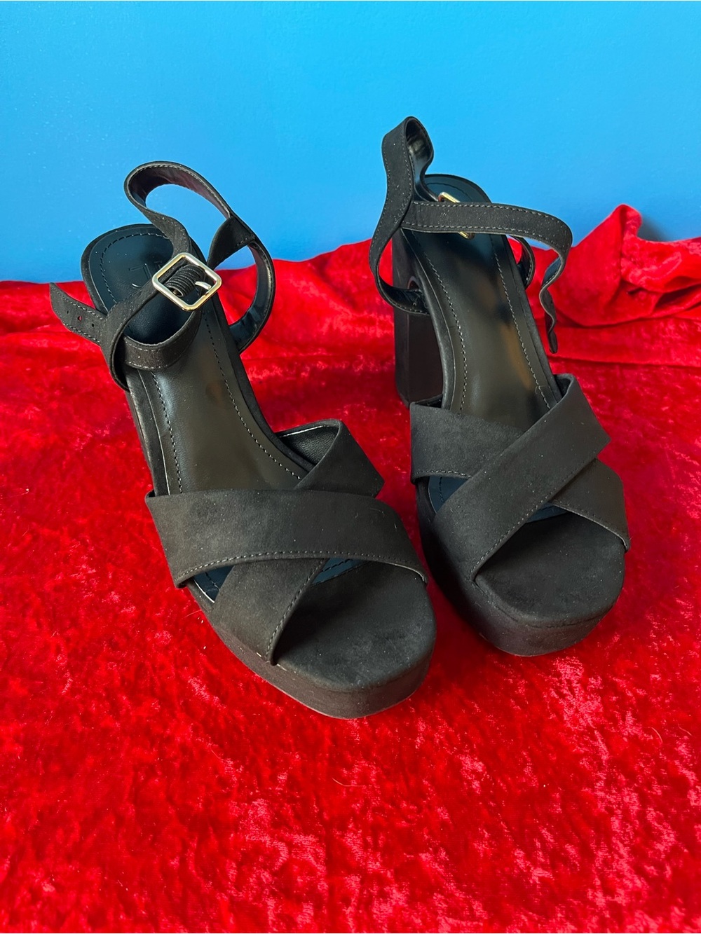 Just Fab Black Platform Block Heel Sandals